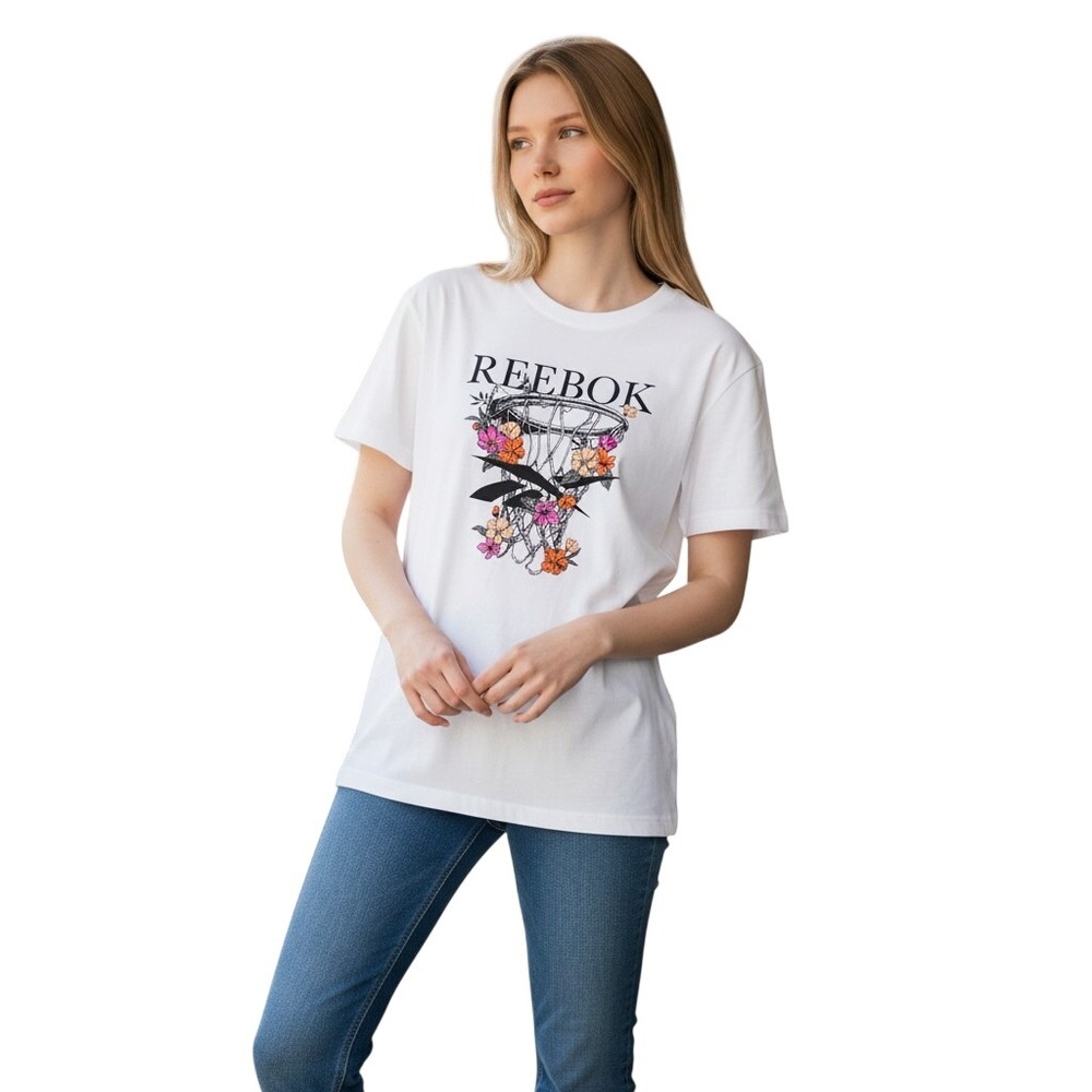 Reebok Grow Your Game Oversized Tee White Floral Basketball Graphic S